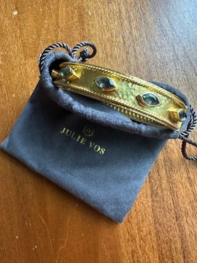 Julie Vos Gold Cuff with Charcoal Blue  Marquise Stones